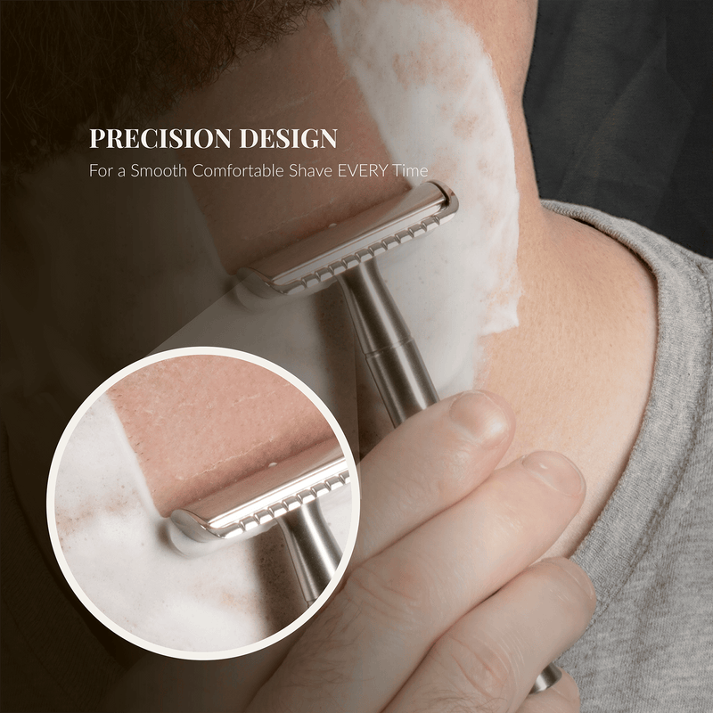 Lather & Wood Shaving Co Men Grooming, Health Safety Razor - Baron Classic - Brushed Alloy