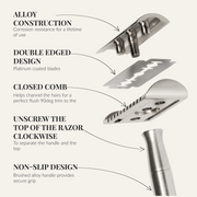 Lather & Wood Shaving Co Men Grooming, Health Safety Razor - Baron Classic - Brushed Alloy