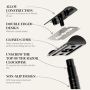 Lather & Wood Shaving Co Men Grooming, Health Safety Razor - Baron Elite - Noir Black