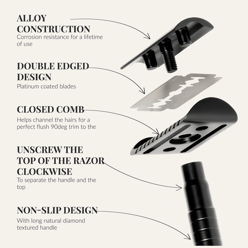 Lather & Wood Shaving Co Men Grooming, Health Safety Razor - Baron Elite - Noir Black