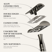 Lather & Wood Shaving Co Men Grooming, Health Safety Razor - Baron Noble - Forge Gray