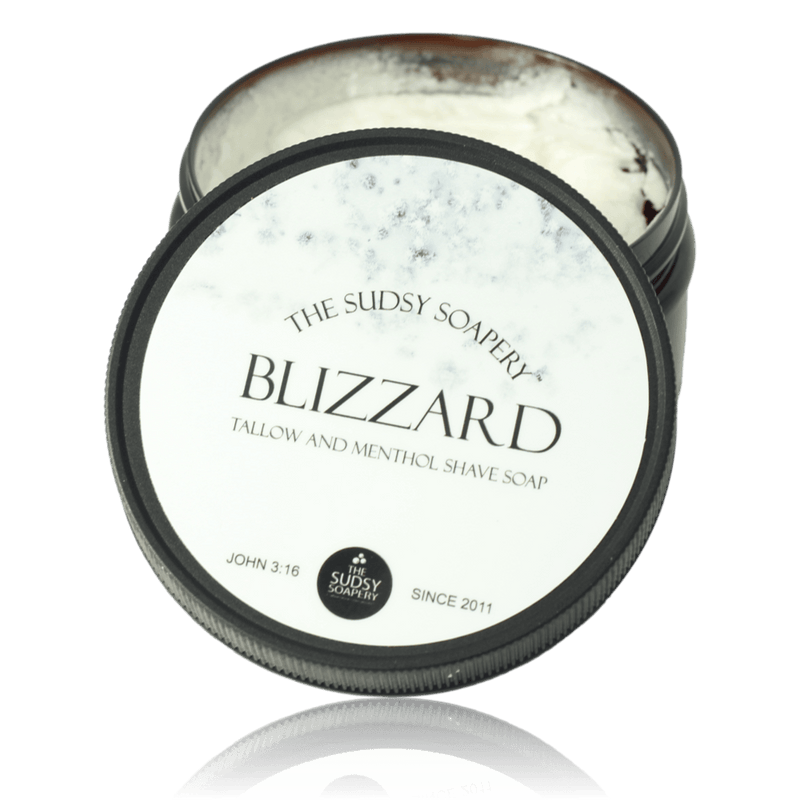 The Sudsy Soapery Natural Products, LLC Blizzard Tallow Shaving Soap with Honey, Organic Aloe Leaf and Menthol