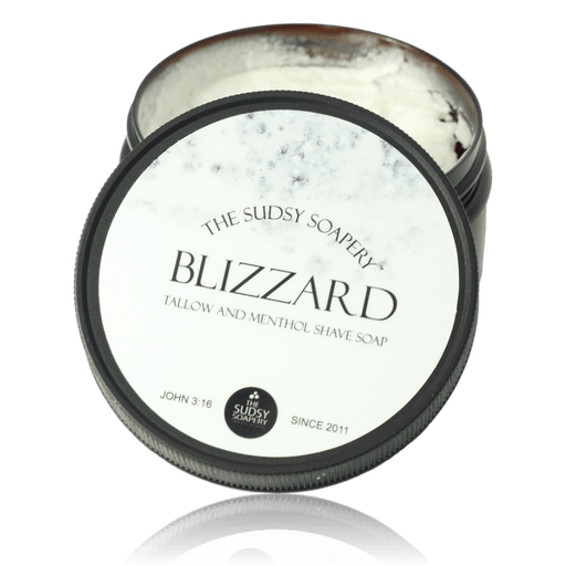 The Sudsy Soapery Natural Products, LLC Blizzard Tallow Shaving Soap with Honey, Organic Aloe Leaf and Menthol