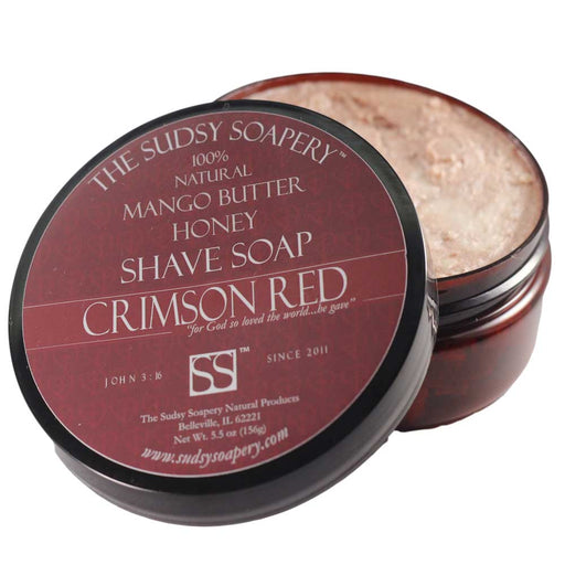The Sudsy Soapery Natural Products, LLC Mango Butter Shave Soap for Shaving, Crimson Red™ with Honey and Rose Clay