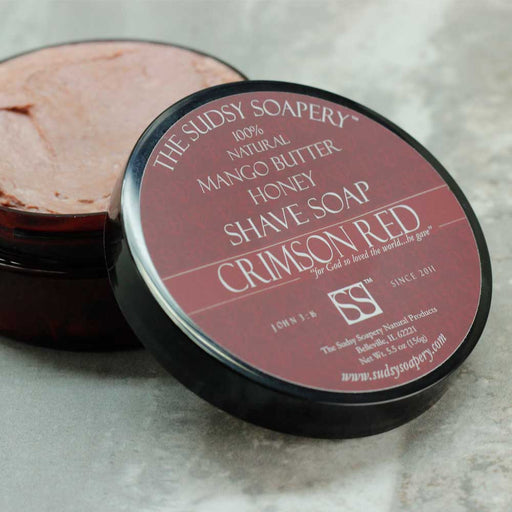 The Sudsy Soapery Natural Products, LLC Mango Butter Shave Soap for Shaving, Crimson Red™ with Honey and Rose Clay