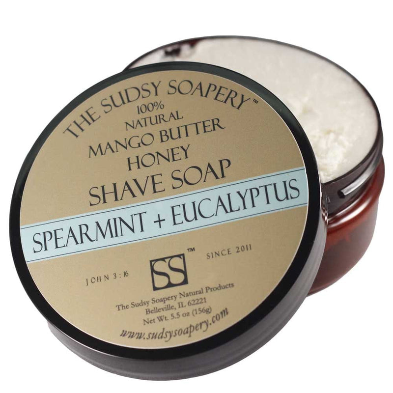 The Sudsy Soapery Natural Products, LLC Shaving Soap Mango Butter Shave Soap for Shaving, Spearmint and Eucalyptus
