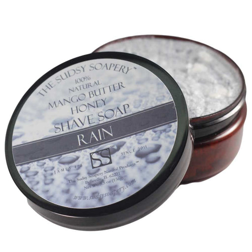 The Sudsy Soapery Natural Products, LLC Shaving Soap Supercreamed Mango Butter Shave Soap for Shaving, Rain™ with Honey and Russian Blue Clay