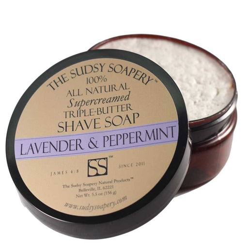 The Sudsy Soapery Natural Products, LLC Shaving Soap Supercreamed Triple Butter Shave Soap for Shaving, Lavender and Peppermint