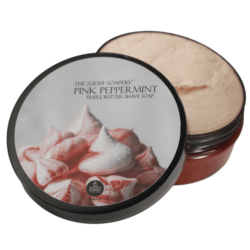 The Sudsy Soapery Natural Products, LLC Shaving Soap Supercreamed Triple Butter Shave Soap for Shaving, Pink Peppermint