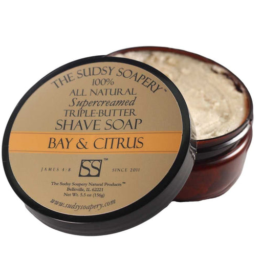 The Sudsy Soapery Natural Products, LLC Shaving Soap Supercreamed Triple Butter Shaving Soap, Bay and Citrus