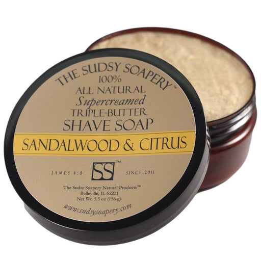 The Sudsy Soapery Natural Products, LLC Shaving Soap Supercreamed Triple Butter Shaving Soap Sandalwood & Citrus with Turmeric