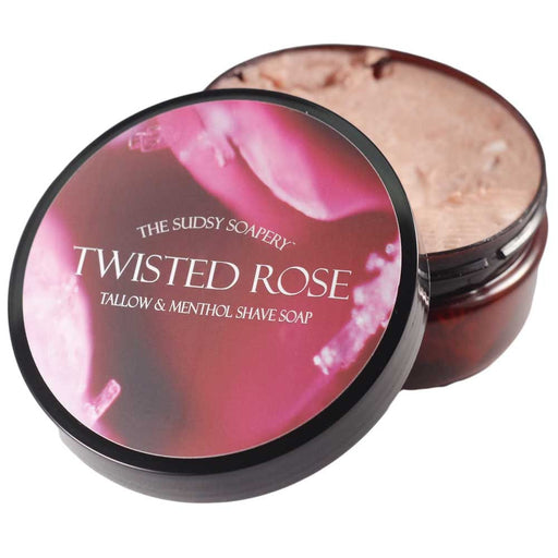 The Sudsy Soapery Natural Products, LLC Shaving Soap Twisted Rose Tallow Shaving Soap with Honey, Organic Aloe Leaf and Menthol