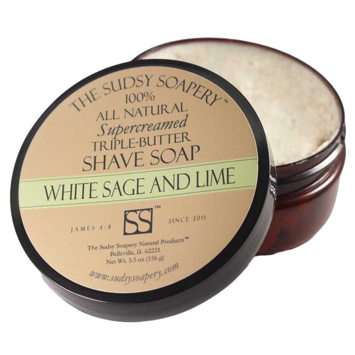 The Sudsy Soapery Natural Products, LLC Shaving Soap White Sage and Lime Triple Butter Shaving Soap